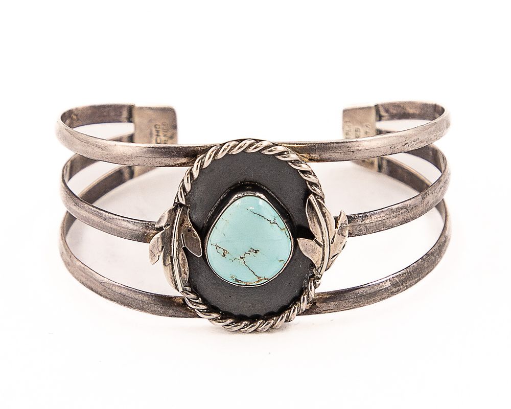Lot 252: Art Plata Plata Mexico Sterling Turquoise Cuff Bracelet