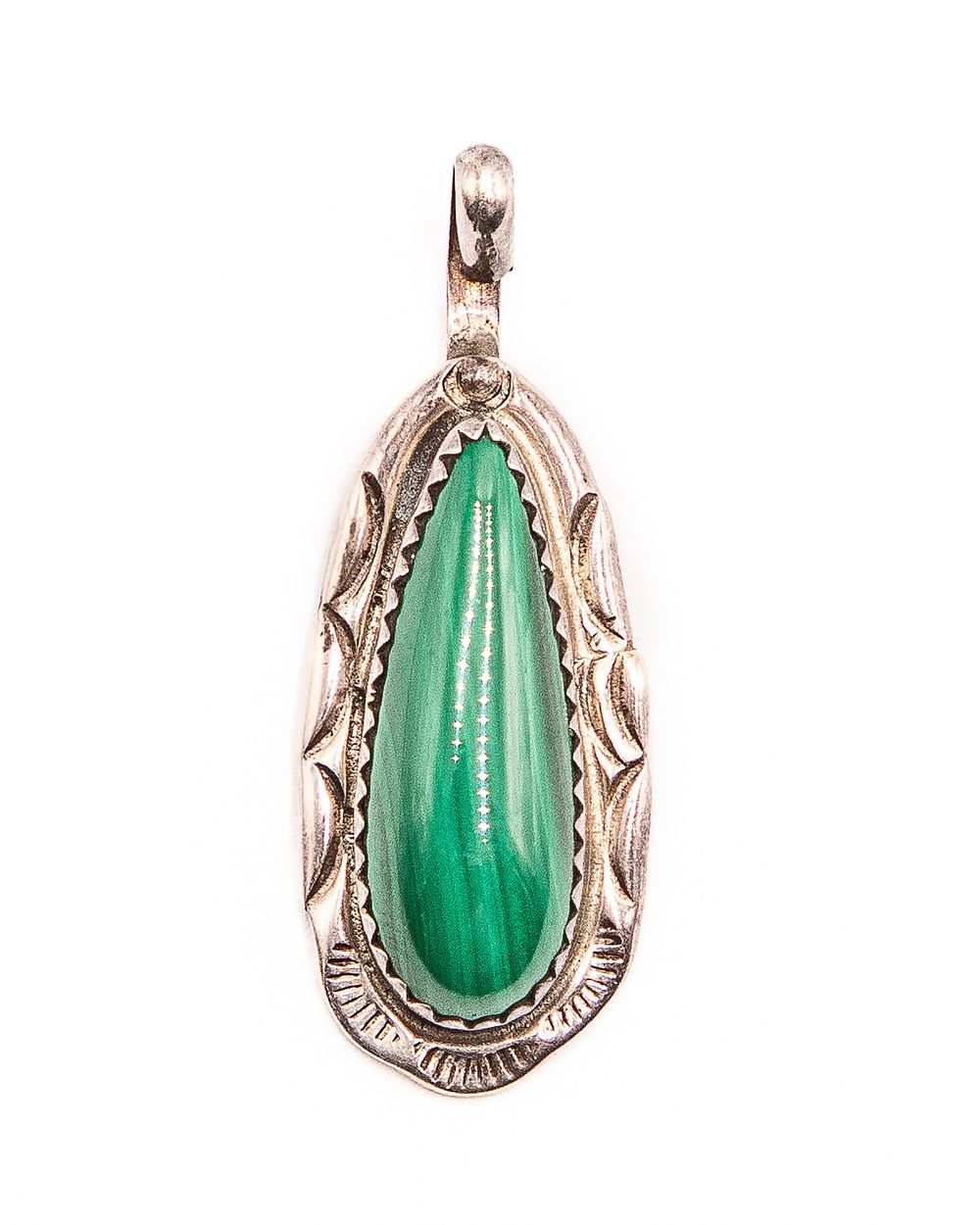Lot 255: Signed TT Navajo Sterling Malachite Pendant