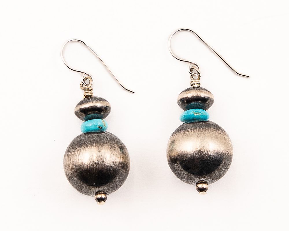 Lot 265: Navajo Sterling Bench Bead Turquoise Hook Earrings