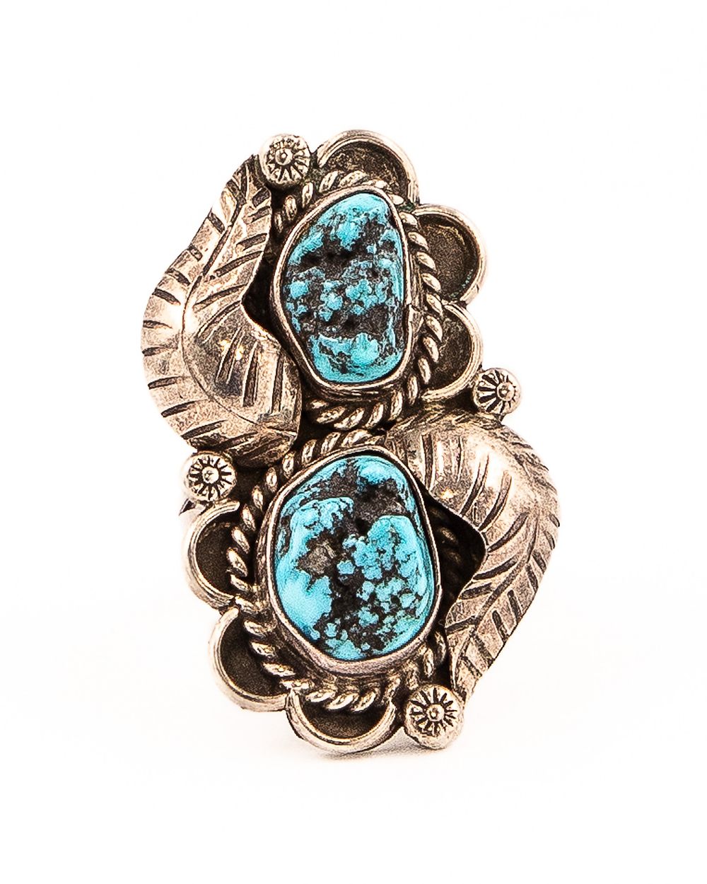 Lot 268: Signed GS Navajo Turquoise Chunk Sterling Ring Sz. 7.75