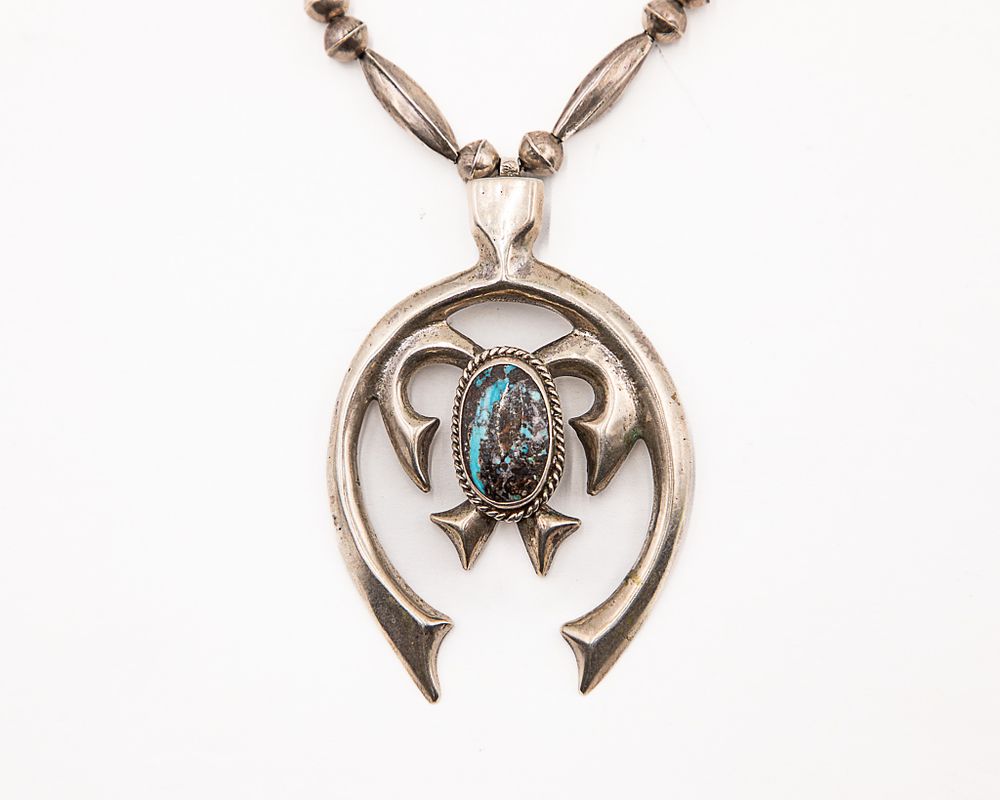 Lot 290: Vintage Navajo Sterling Turquoise Naja Necklace