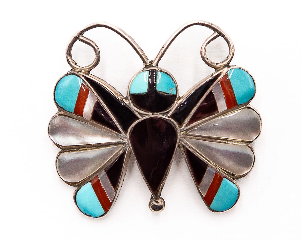 Lot 292: Sara Edaakie Zuni Multi Stone Inlay Butterfly Brooch Pin