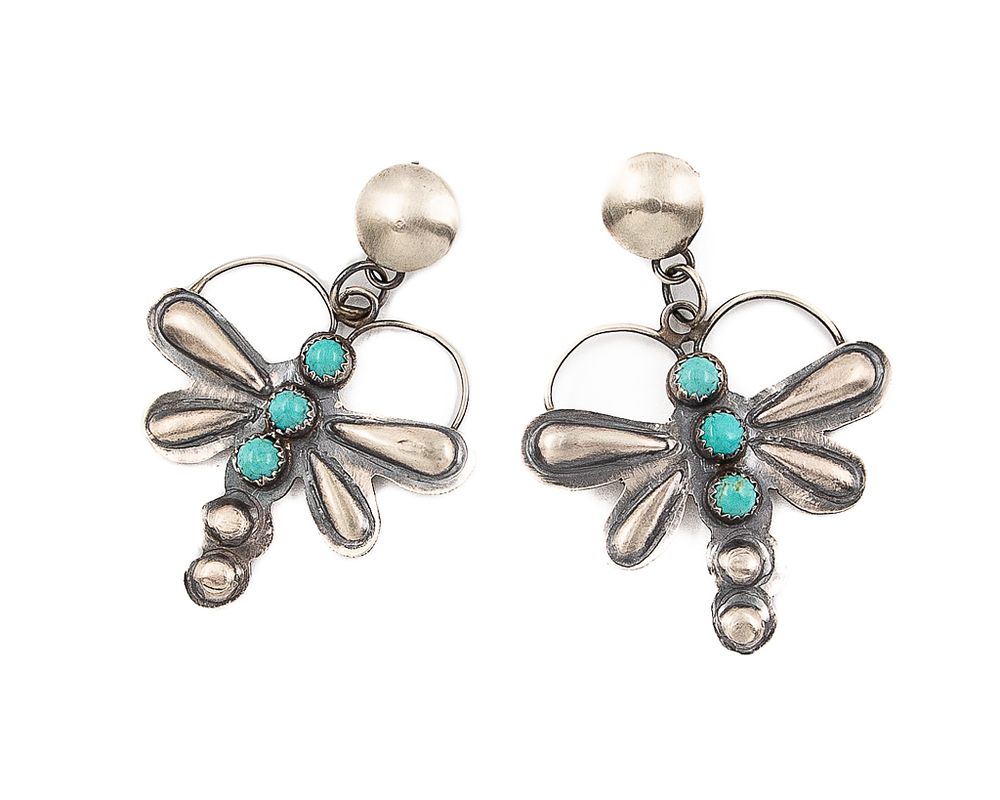 Lot 307: Gabrielle Yazzie Sterling Snake Eye Turquoise Dragonfly Earrings