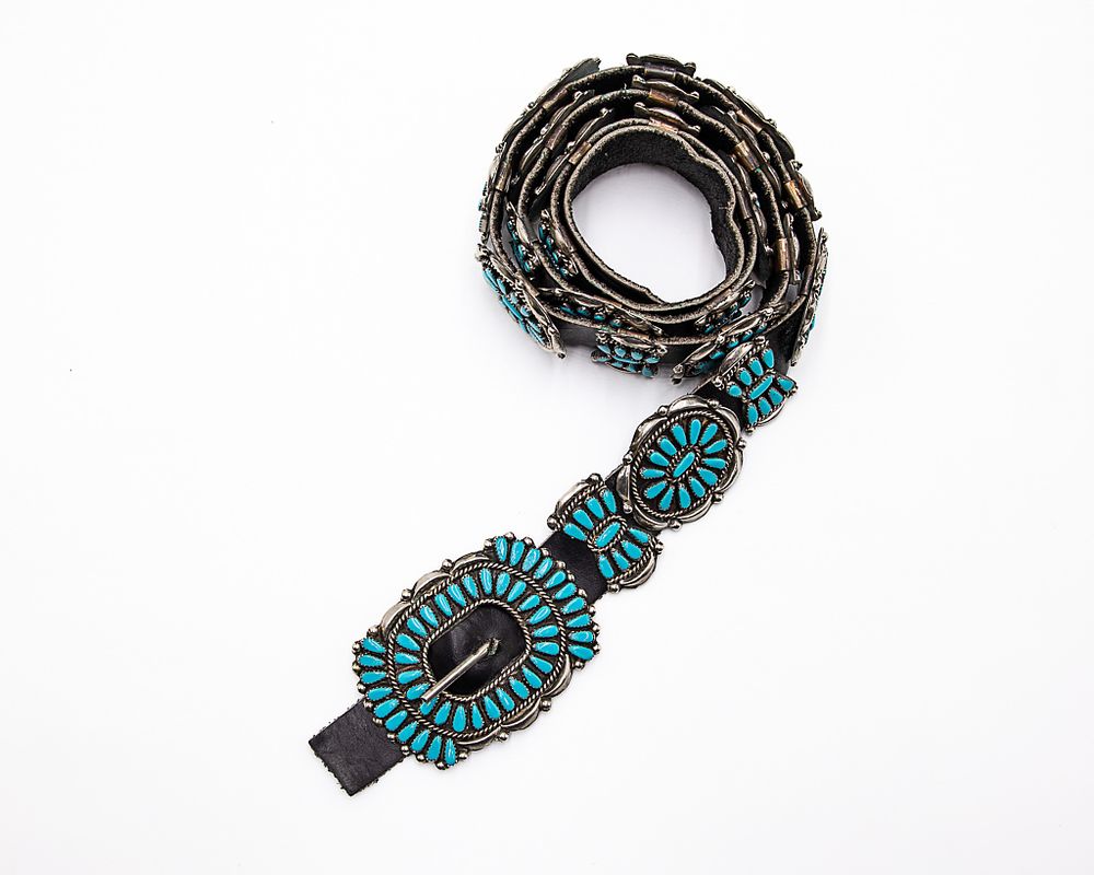 Lot 351: Vintage Nickel SilverIncredible Cluster Turquoise Custer Belt