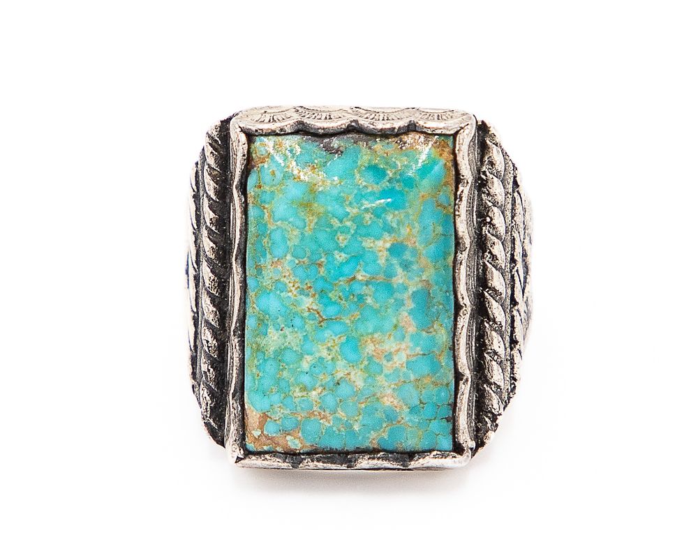 Lot 366: Vintage Navajo Sterling Turquoise Ring Sz. 10.25