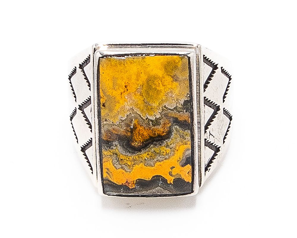 Lot 393: Terry Woods Bumblebee Jasper Sterling Ring Sz.13.5