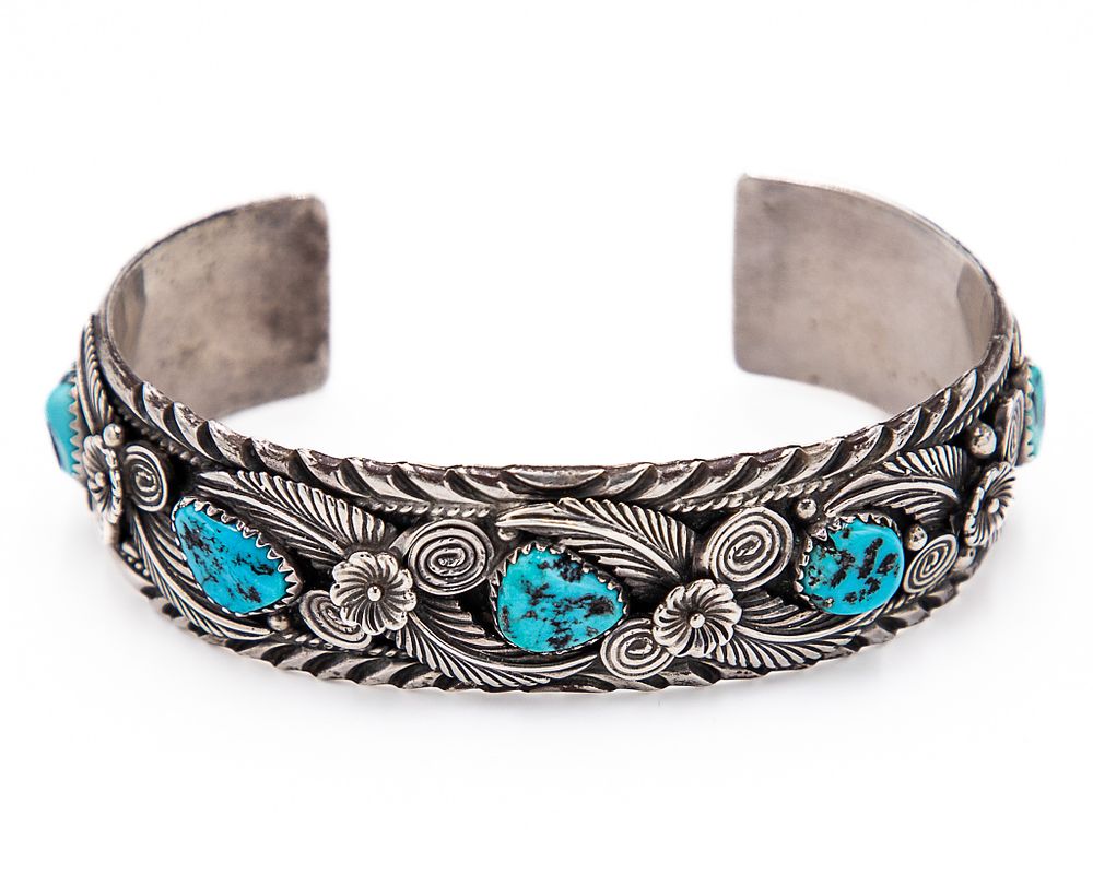 Lot 394: Wydell Billie Navajo Sterling Turquoise Cuff Bracelet