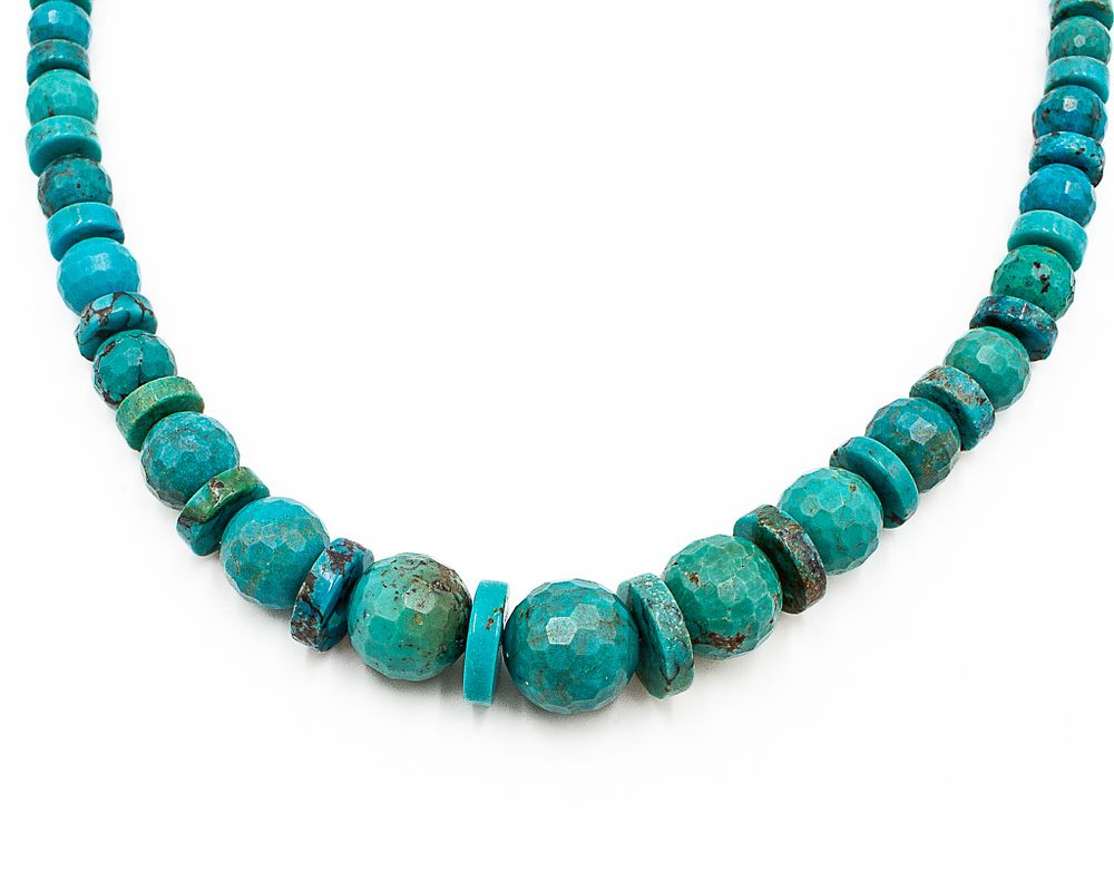Lot 480: Jay King Mine Finds Sterling Graduated Faceted and Disk Turquoise Necklace