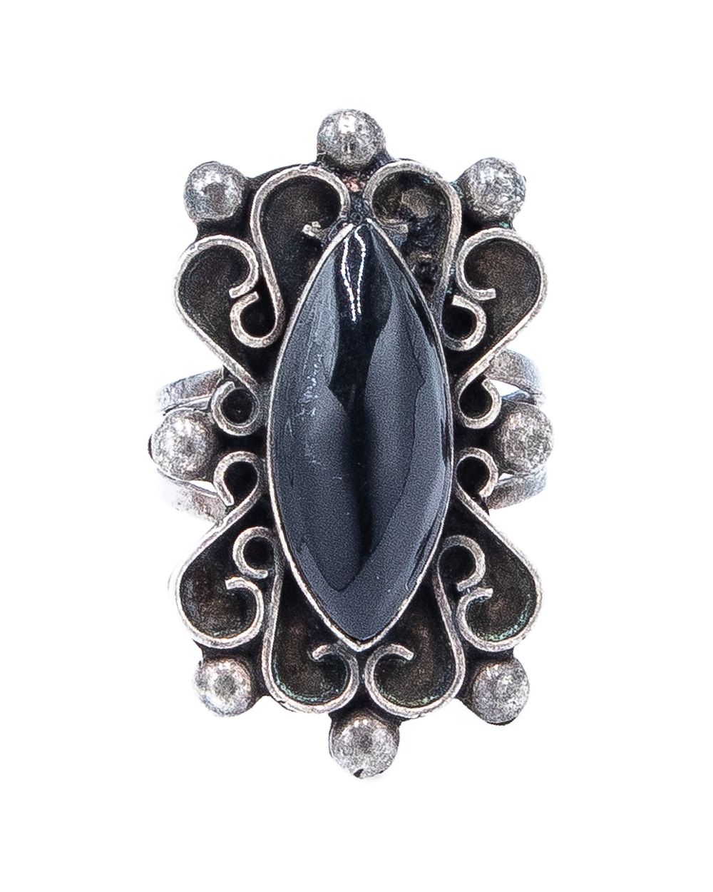 Vintage Mexico Onyx Sterling Ring Sz 6.5, 4.5g