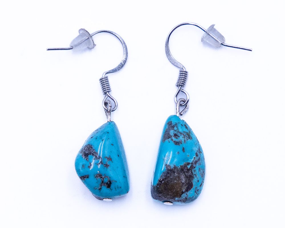 Lot 670: Navajo Turquoise Chunk Sterling Hook Earrings