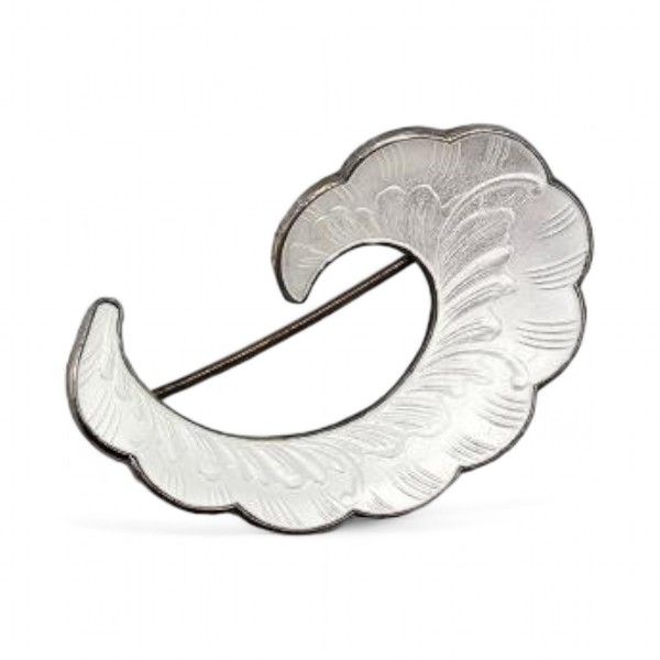 Lot 211: Norway H Ivar T Holth Guilloche Enamel Sterling Silver White Swirl Brooch 6.7 G