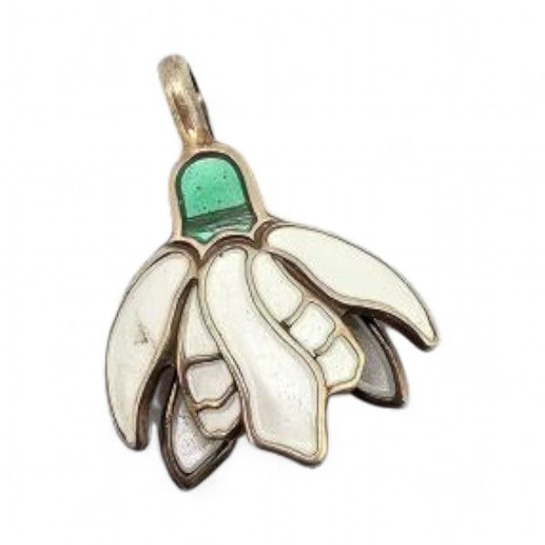 Lot 222: Norway David Andersen Guilloche Enamel Sterling Silver Flower Pendant 2.2 G