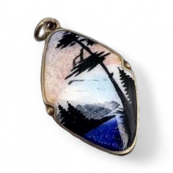 Lot 224: Norway XOX H.C. Ostren A/S Guilloche Enamel Sterling Silver Beach Theme Pendant 4.4 G