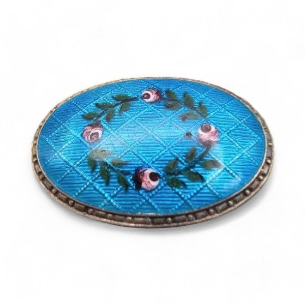 Lot 225: Vintage JA &S Guilloche Enamel Sterling Silver Floral Brooch 6.3 G