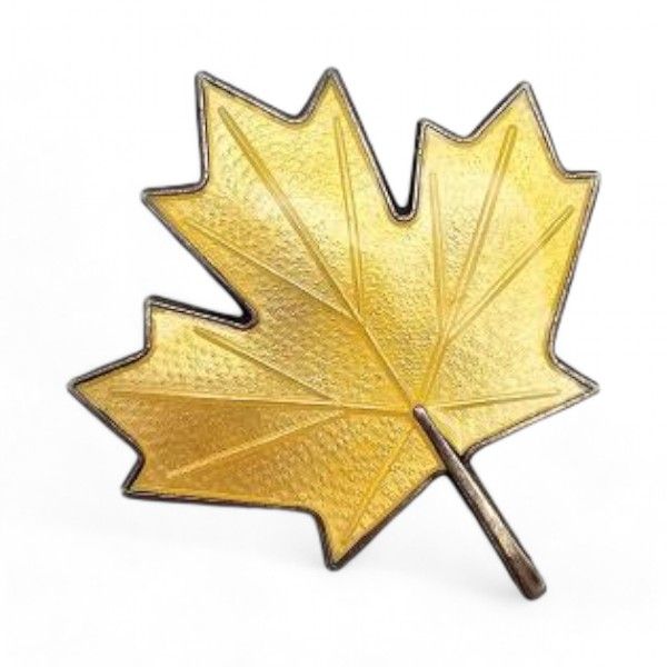 Lot 227: Norway Aksel Holmsen Guilloche Enamel Sterling Silver Yellow Maple Leaf Brooch 6.3 G