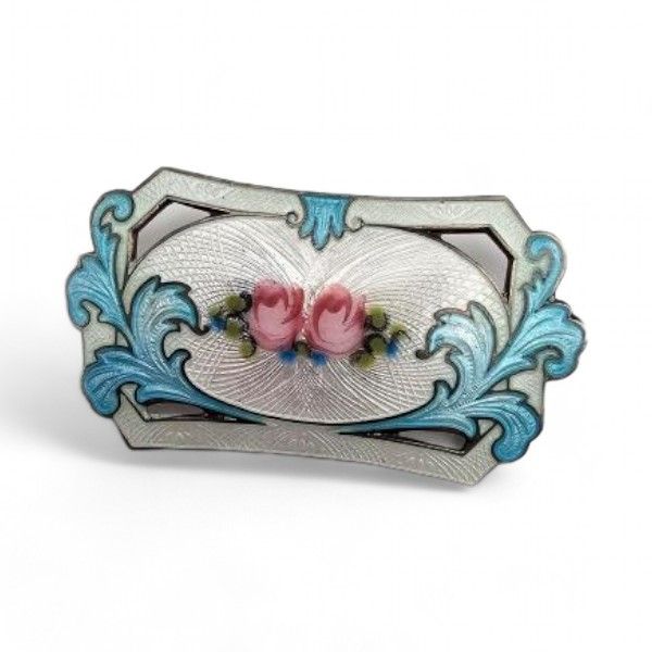Lot 237: Norway Brodrene Lohne Guilloche Enamel Sterling Silver Floral Brooch 6.2 G