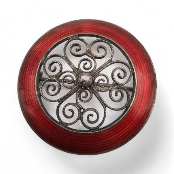 Lot 239: Norway NAJ N.A. Jorgensen Guilloche Enamel Sterling Silver Brooch 8.2 G