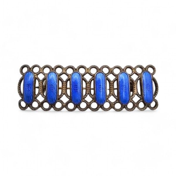 Lot 240: Norway Arne Nordlie Guilloche Enamel Sterling Silver Blue Bar Pin 6 G