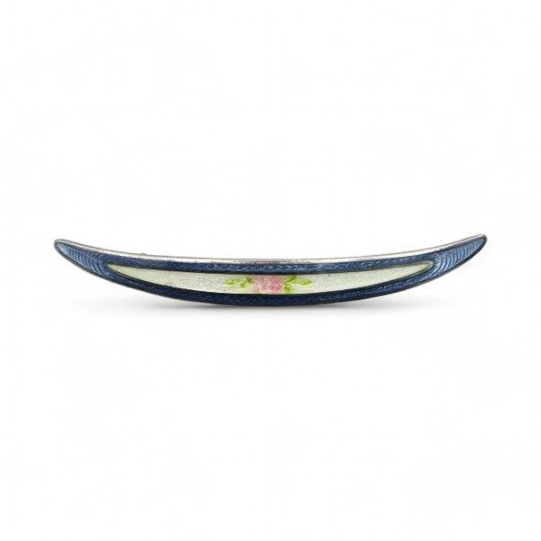 Lot 241: Norway N.M. Thune Guilloche Enamel Sterling Silver Floral Bar Pin 5.7 G