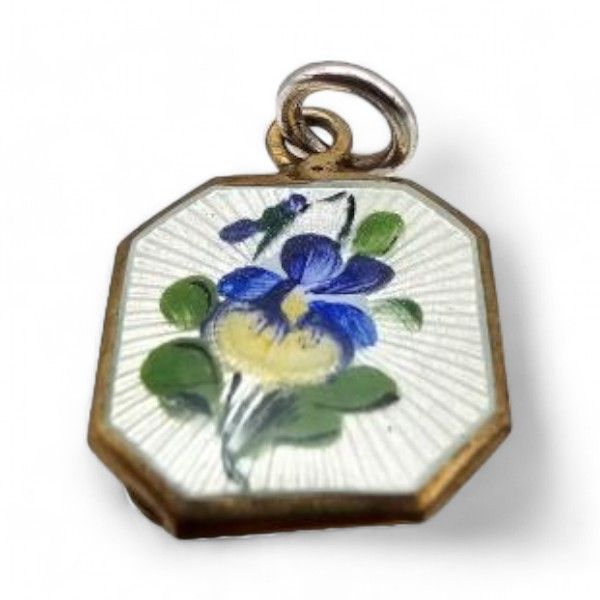 Lot 249: Norway Bernard Meldahl Guilloche Enamel Sterling Silver Blue Floral Pendant 1.8 G