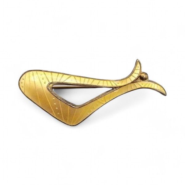 Lot 253: Balle Guilloche Enamel Sterling Silver Yellow Brooch 5.4 G