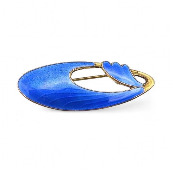 Lot 264: Norway OPRO Produkter Guilloche Enamel Sterling Silver Blue Brooch 6.8 G