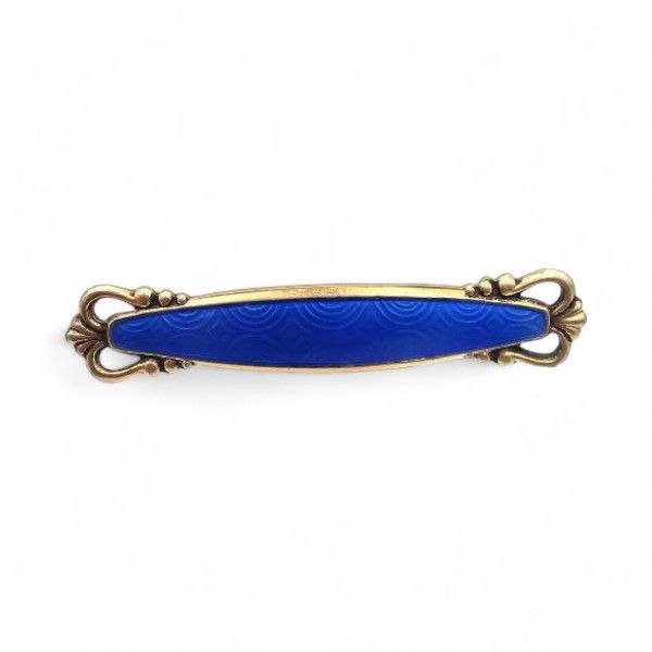 Lot 265: Vintage JA Guilloche Enamel Sterling Silver Blue Bar Pin 4.4 G