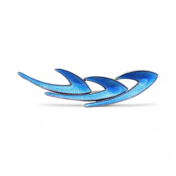 Lot 266: Norway KAR Knut Andreas Rasmussen Guilloche Enamel Sterling Silver Blue Leaf Brooch 8.4 G