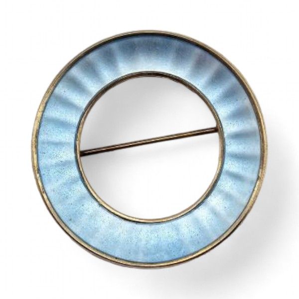 Lot 270: Norway EM Einar Modahl Guilloche Enamel Sterling Silver Blue Circle Brooch 7.1 G