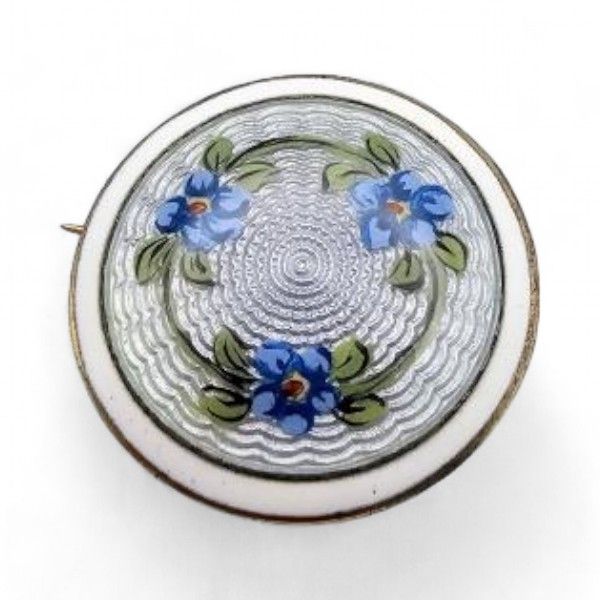 Lot 271: Norway Marius Hammer Guilloche Enamel 930 Silver Blue Floral Brooch 4.3 G