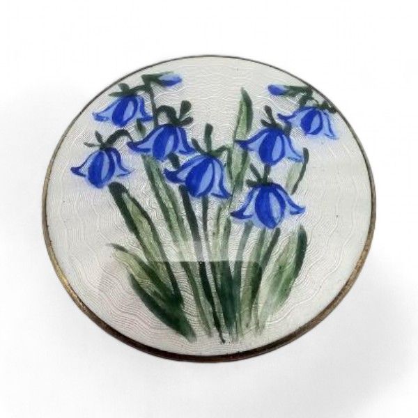 Lot 274: Norway SV Guilloche Enamel Sterling Silver Bluebell Flower Brooch 16.4 G