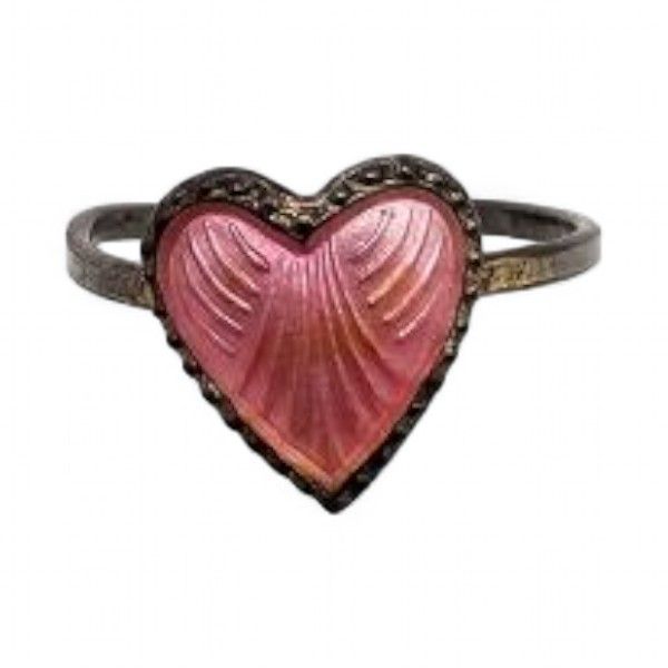 Lot 295: Norway H Ivar T Holth Guilloche Enamel Sterling Silver Pink Heart Ring Sz. 4.5 1 G
