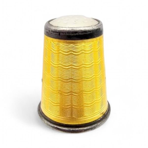 Lot 301: Norway Marius Hammer Guilloche Enamel Sterling Silver Yellow Thimble 7.3 G