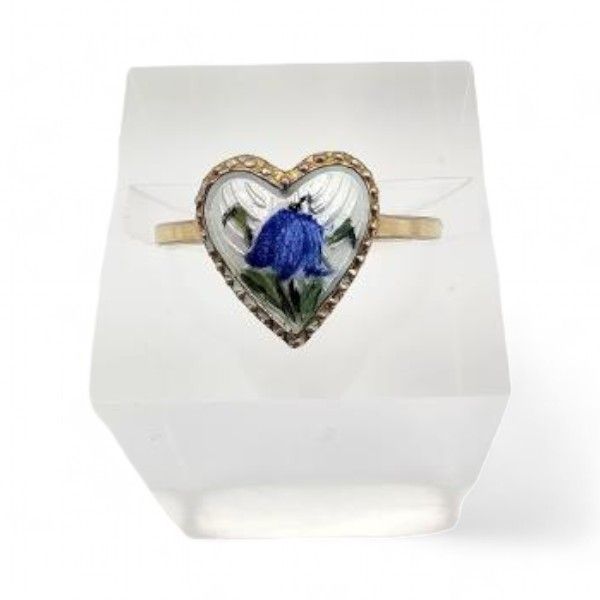 Lot 303: Norway H Ivar T Holth Guilloche Enamel Sterling Silver Bluebell Flower Ring Sz. 4.75 1.2 G