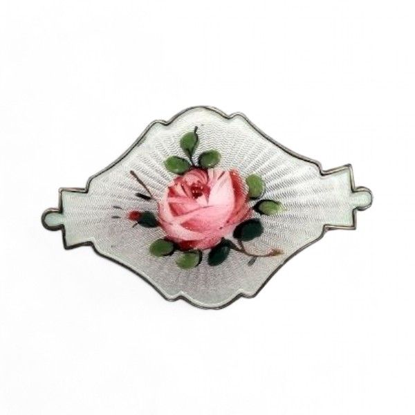 Lot 307: Norway H Ivar T Holth Guilloche Enamel Sterling Silver Rose Brooch 5.8 G
