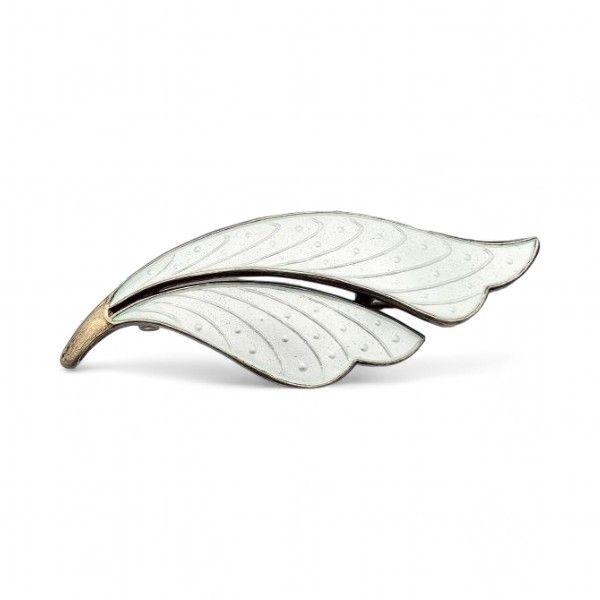 Lot 323: HP Guilloche Enamel Sterling Silver White Brooch 6 G