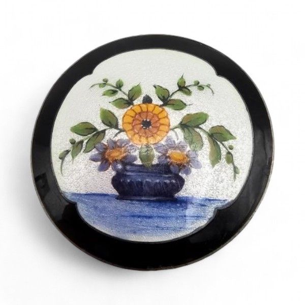 Lot 325: Large Vintage Clement Berg Guilloche Enamel Sterling Silver Floral Brooch 30.8 G