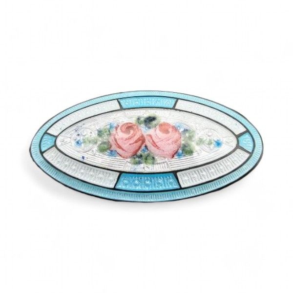 Lot 329: Vintage Guilloche Enamel Sterling Silver Rose Brooch 3.6 G