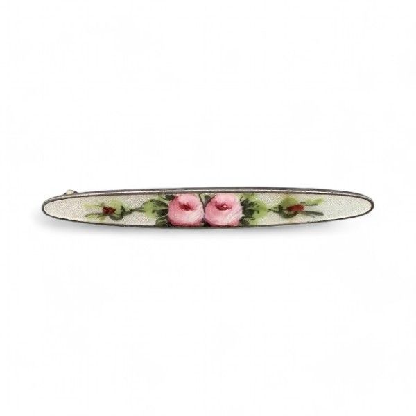 Lot 331: H Guilloche Enamel Sterling Silver Rose Bar Pin 4.8 G