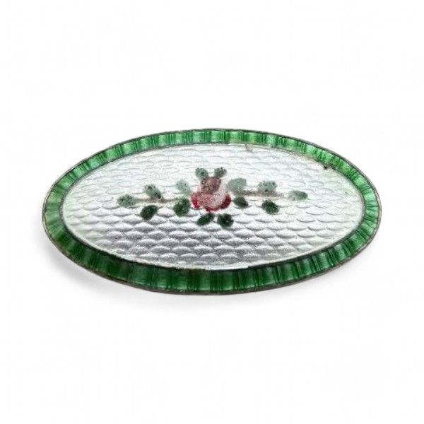 Lot 338: JA & S Guilloche Enamel Sterling Silver Floral Brooch 3.1 G