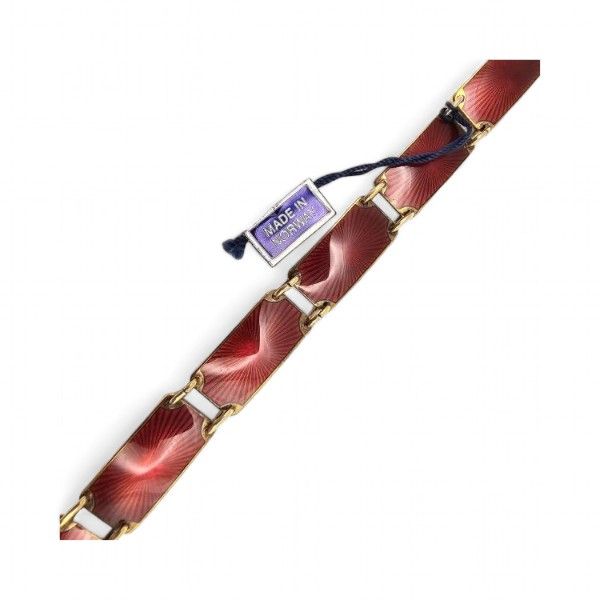 Lot 342: Norway OPRO Produkter Guilloche Enamel Sterling Silver Red Bracelet 17.8 G