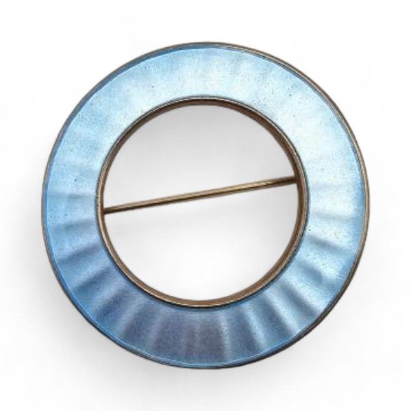 Lot 347: Norway Einar Modahl Guilloche Enamel Sterling Silver Blue Circle Brooch 8 G