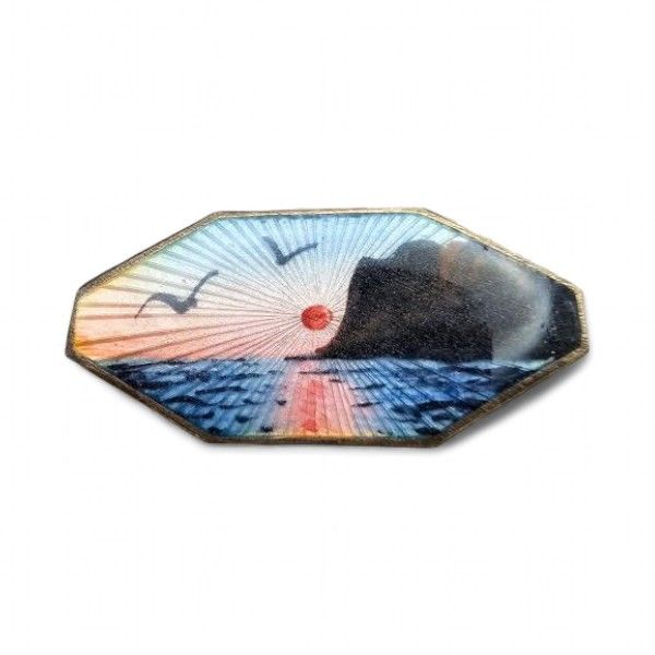 Lot 350: BJP Guilloche Enamel Sterling Silver Ocean Scene Brooch 4 G