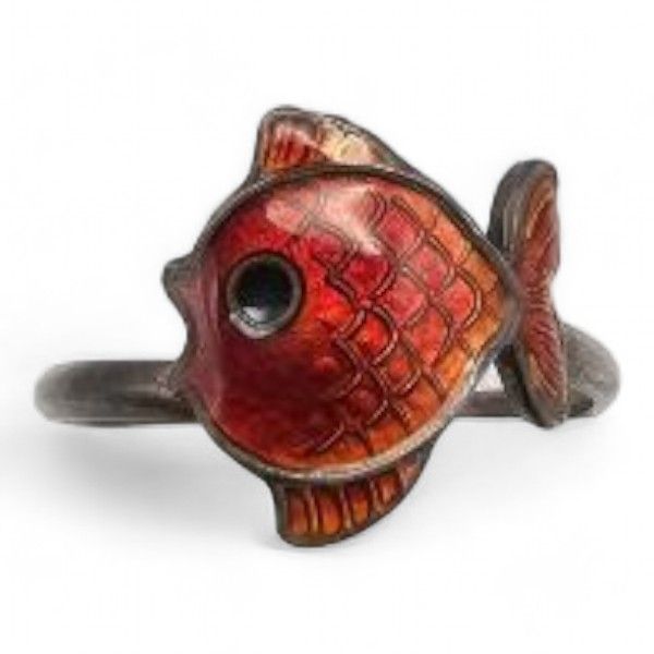 Lot 449: Guilloche Enamel Sterling Silver Fish Adjustable Ring 1.9 G