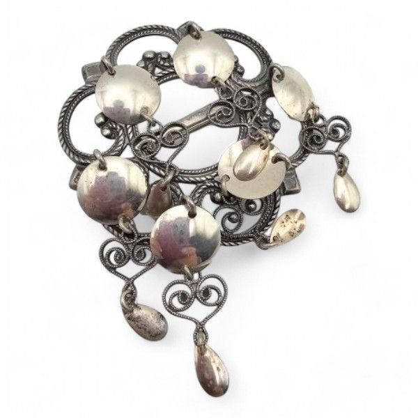 Lot 452: Vintage Norway H Ivar T Holth 830 Silver Solje Wedding Dangle Ornate Brooch 20 G
