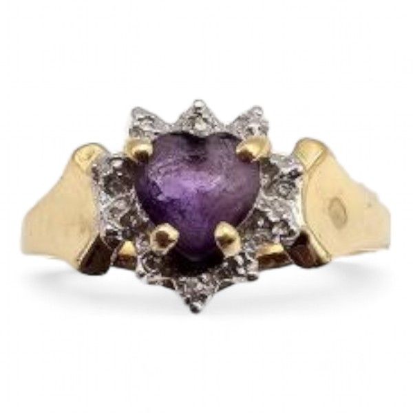 Lot 463: P Amethyst Diamond 14K Gold Cocktail Ring Sz. 6.75 2.2 G