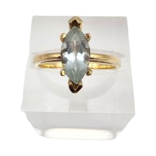 Lot 470: Signed Aquamarine 14K Gold Cocktail Ring Sz. 5.75 3 G Approximately 1.25 TCW