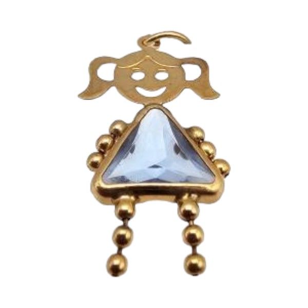 Lot 472: March Birthstone 14K Gold Little Girl Pendant 0.4 G