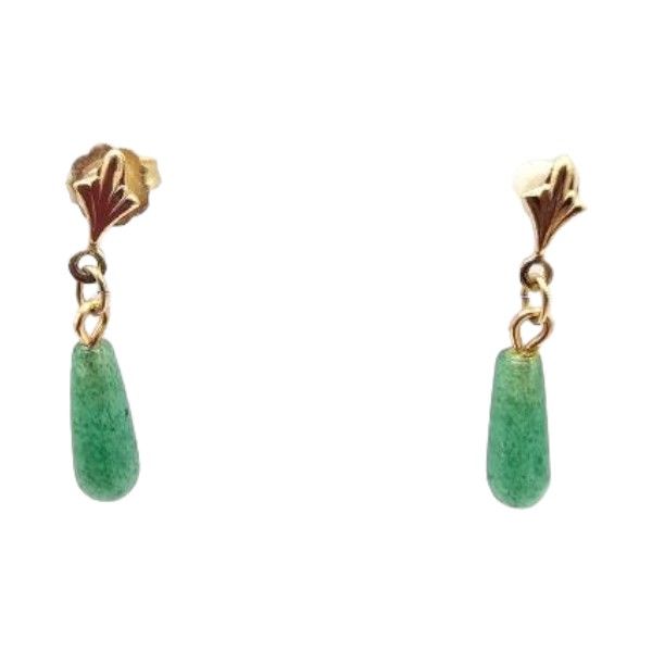 Lot 477: Jade 14K Gold Drop Dangle Earrings 0.8 G