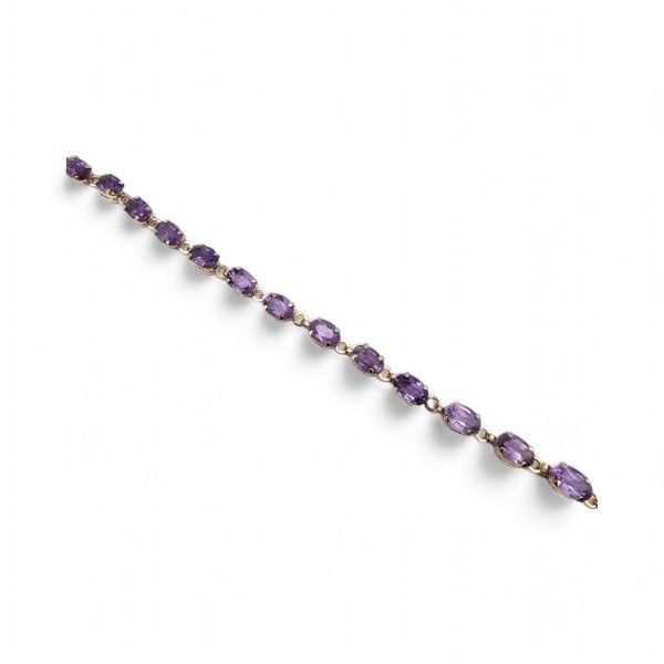 Lot 496: Amethyst 10K Gold Tennis Bracelet 4.3 G